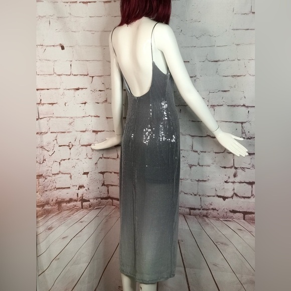 ZARA Degrade Silver Shimmer Sequin Midi Slip Dress Size XS NEW WITH TAGS - Picture 7 of 16